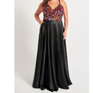 Faviana Floral Embellished Black Gown